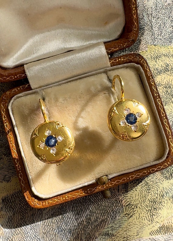 Antique 14k Sapphire and Diamond Circular "Button"