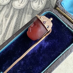 Antique Equestrian Carved Carnelian Jockey Cameo Stickpin C 1890 image 3