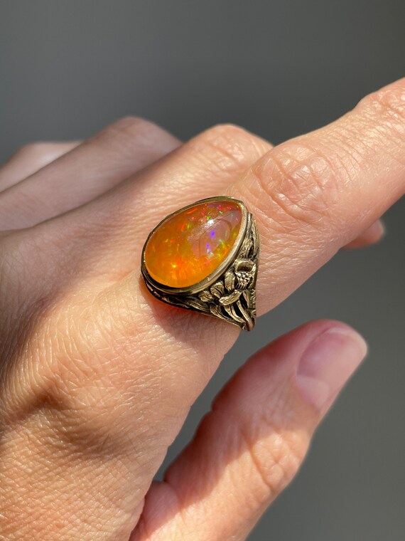 14k Art Nouveau Fire Opal Ring - image 7