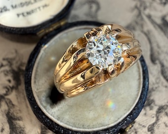 Antique Victorian .80 Carat Old Mine Cut Diamond Belcher Ring