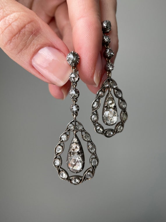 Antique Georgian / Victorian Rose Cut Diamond Earrings - Pebble & Polish