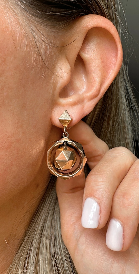 Antique Victorian 14K Rose Gold Faceted Drop Earri