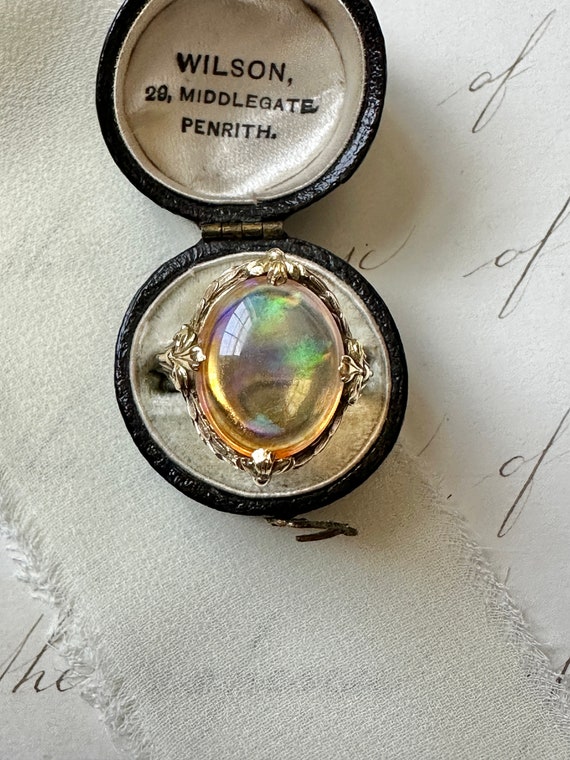 14K Art Nouveau Opal Ring with Fleur-de-lis - image 3