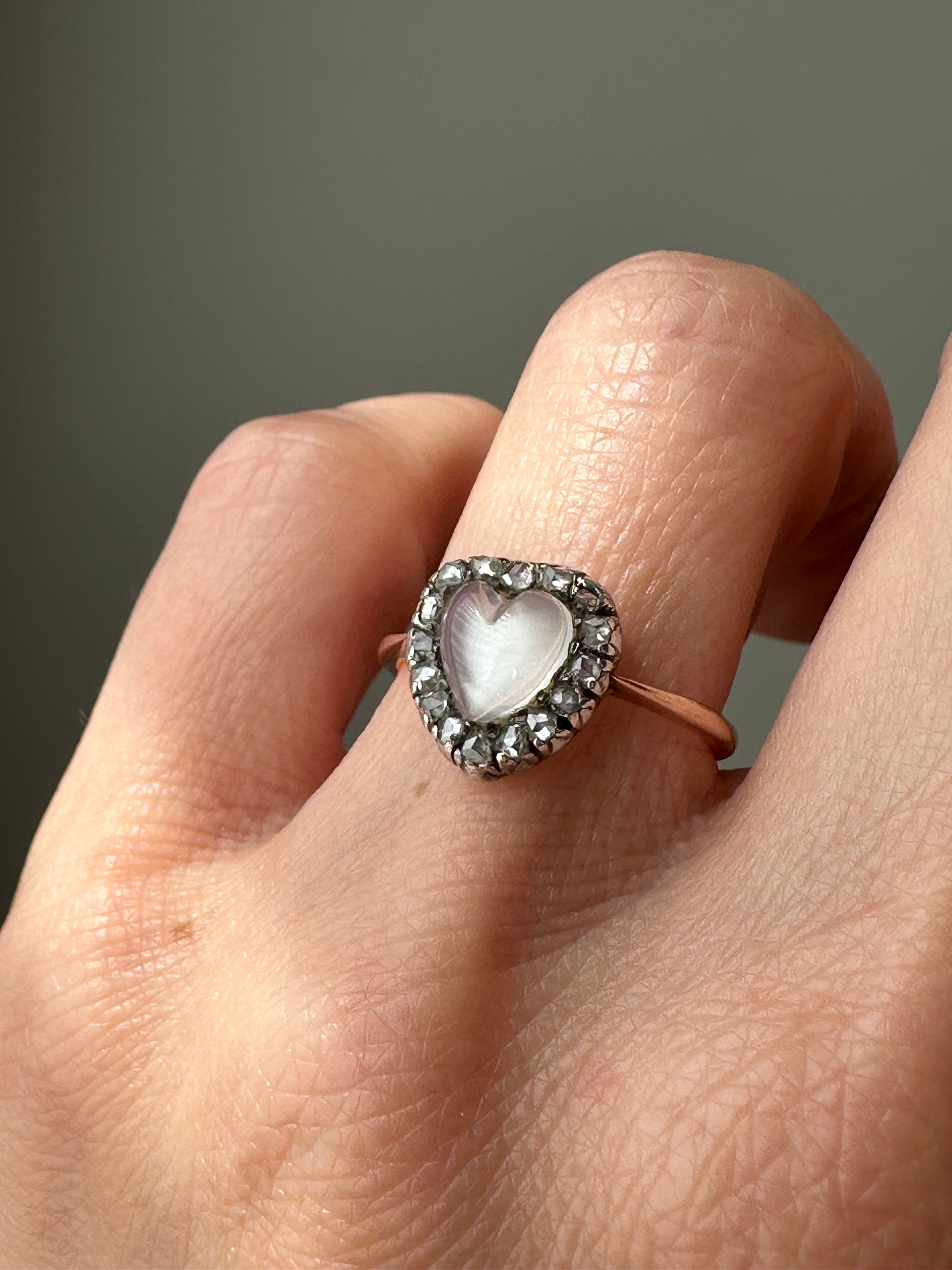 Victorian / Early  Edwardian Moonstone and Diamond Heart Ring