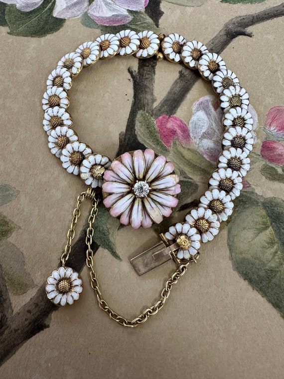 Antique 18K Enamel and Diamond Daisy Bracelet - image 4