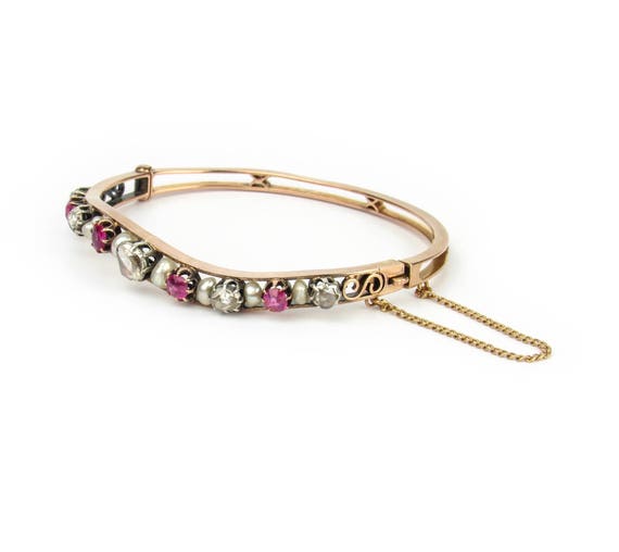 Antique Victorian Rose Cut Diamond, Ruby and Pear… - image 3