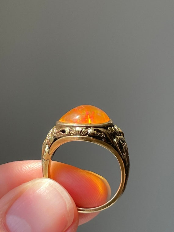 14k Art Nouveau Fire Opal Ring - image 2
