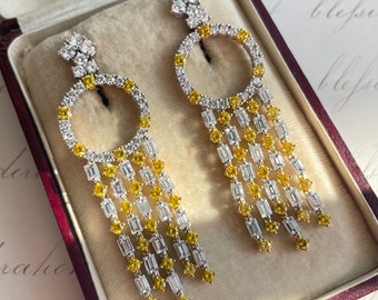 J. Stella Fancy Yellow and White Diamond Chandelier Earrings