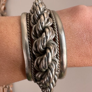 Vintage Bedouin Braided Twisted Rope Silver Cuff Bracelet from Egypt