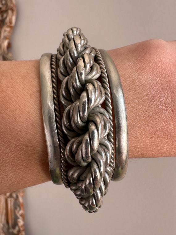 Vintage Bedouin Braided Twisted Rope Silver Cuff B