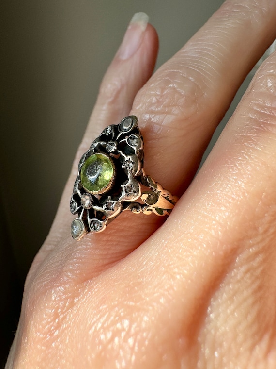 Antique 18th C Peridot and Diamond Ring