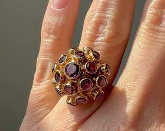 Mid-Century 14K Amethyst Domed Sputnik Ring