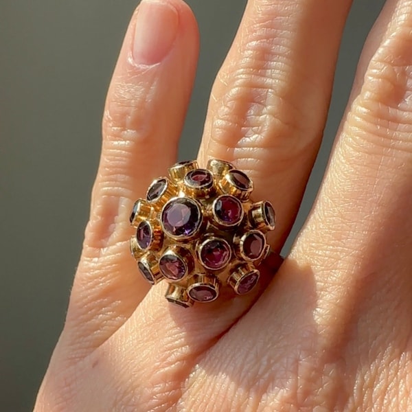 Mid-Century 14K Amethyst Domed Sputnik Ring