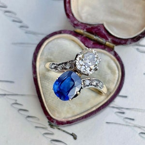 18k Edwardian Sapphire and Diamond Toi et Moi Ring - AGL