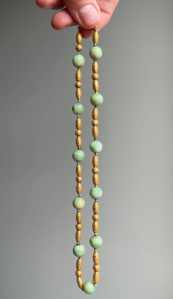 Antique 14K Etruscan Revival Jade and Gold Bead Ne