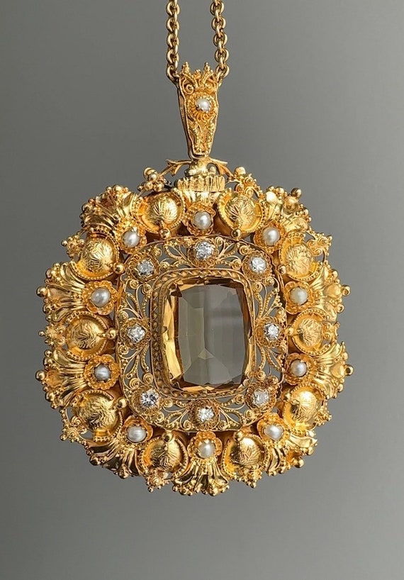 Georgian Citrine Cannetille Pendant