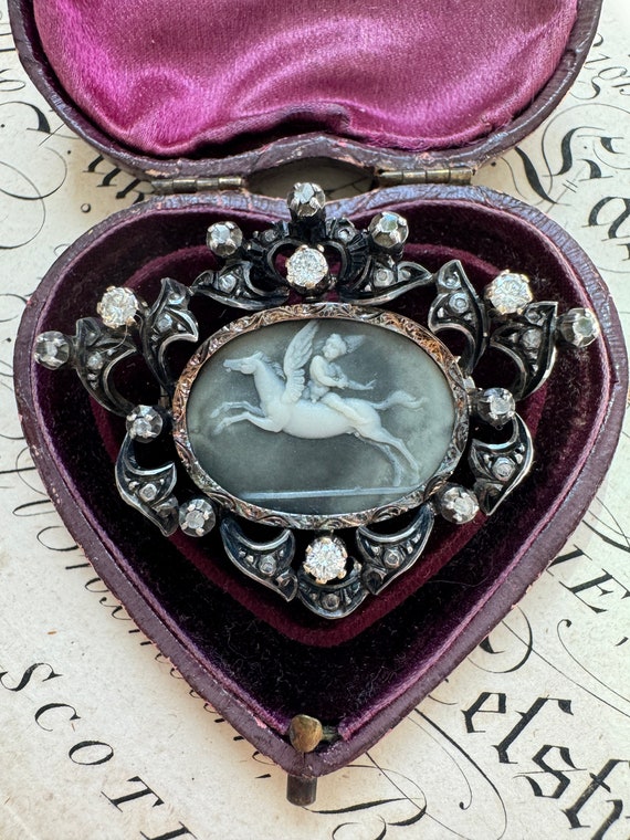 Antique Diamond Pegasus Cameo Brooch