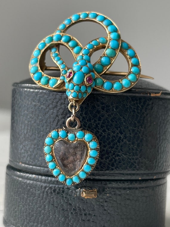 Victorian Pave Turquoise Snake Brooch - image 2