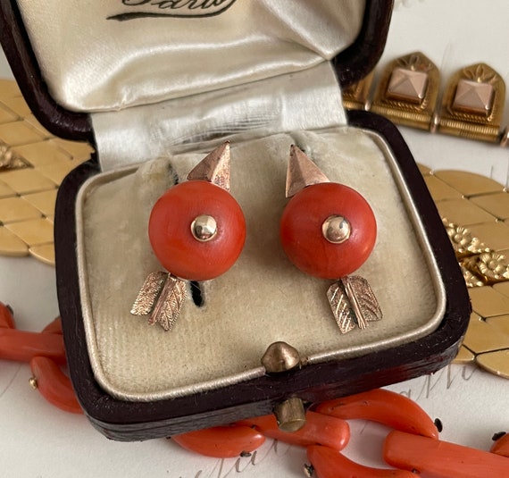 Victorian Coral Arrow Earrings