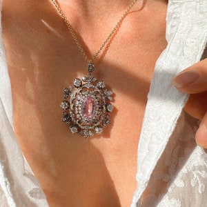 Victorian Pink Topaz and Diamond Pendant