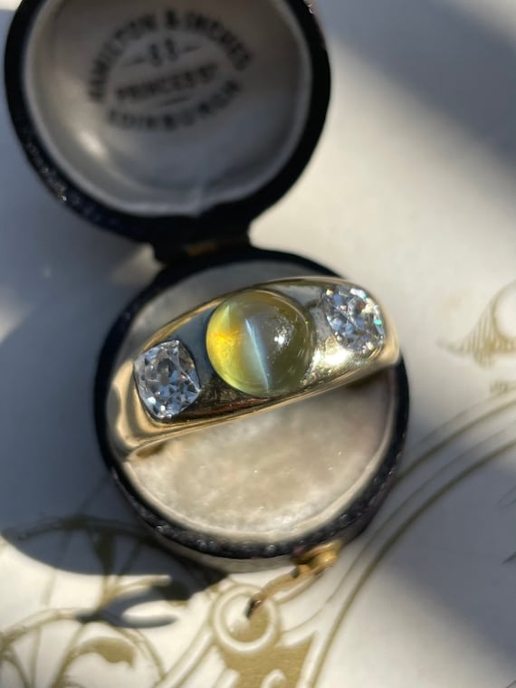 Antique Chrysoberyl and Diamond Three Stone Ring