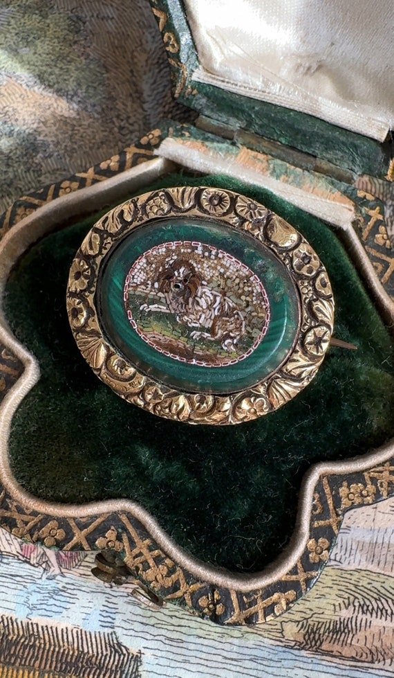 Antique 19th C Micro Mosaic Brooch of Cavalier Kin