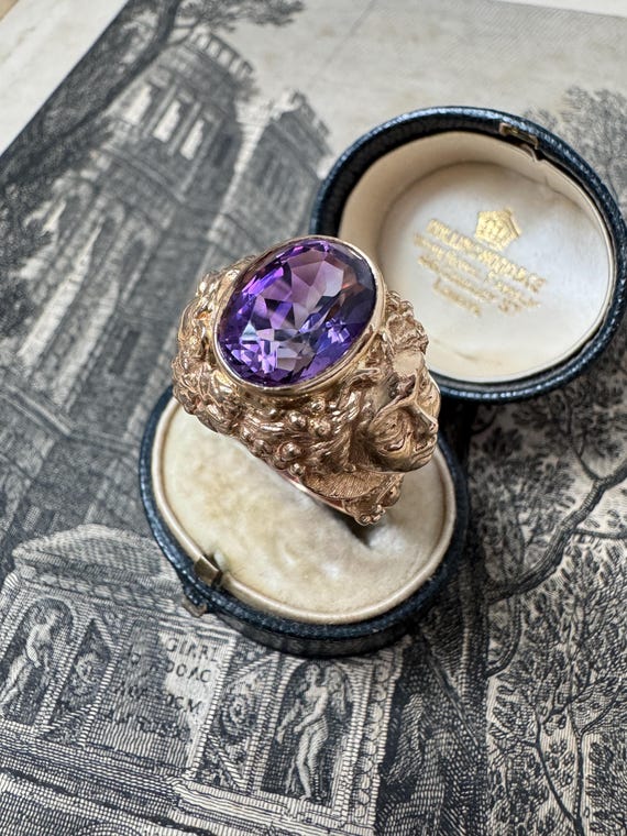 Neoclassical 14k Bacchus Dionysus Amethyst Ring