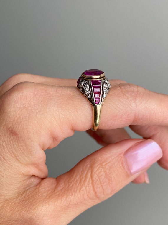 Antique Edwardian Ruby and Diamond Ring - Burma N… - image 2