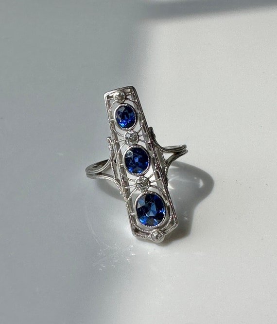 Late Edwardian Sapphire and Diamond Elongated Ring