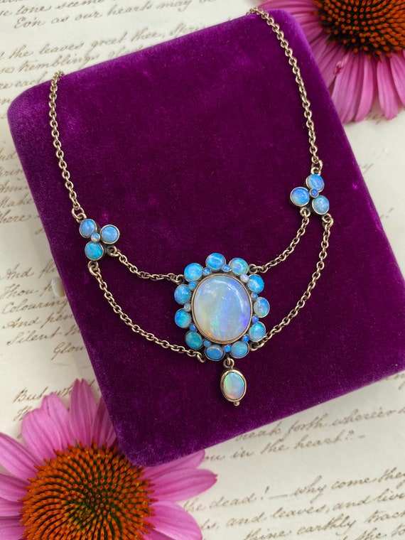 Antique 9K Opal Cluster Necklace