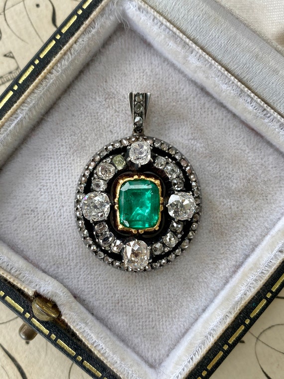 Mid-19th C Emerald and Diamond Pendant