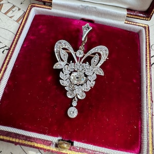 Antique Edwardian Platinum Topped 14K Diamond Brooch / Pendant