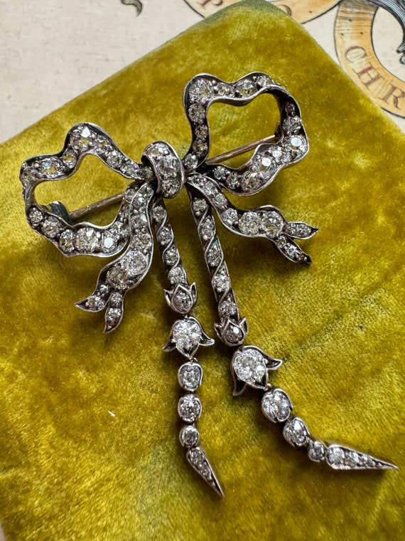 Antique Victorian Articulated Diamond Bow Brooch
