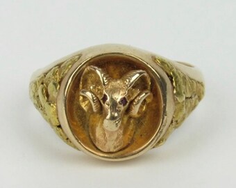 10K Gold Alaskan Ram Dahl Sheep Nugget Ore Placer Ring - Signed JMC