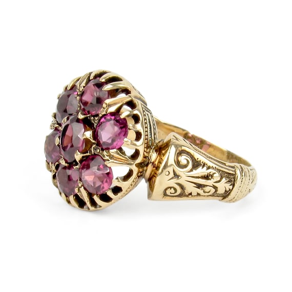 14k Victorian Garnet Cluster Ring