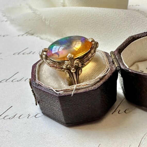 14K Art Nouveau Opal Ring with Fleur-de-lis - image 1
