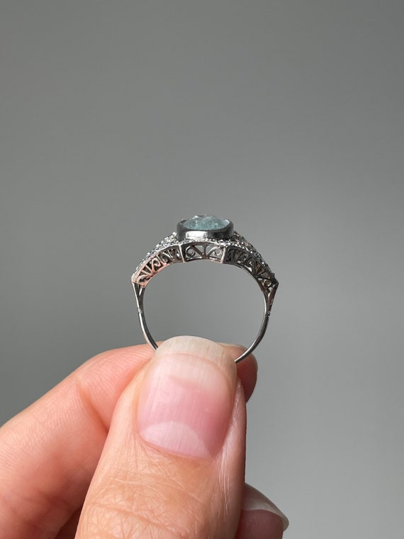 Art Deco Style Aquamarine and Diamond Ring - image 3