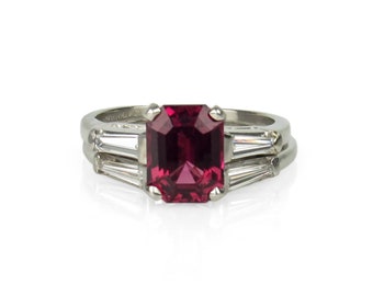 Vintage Platinum Rubellite Tourmaline & Diamond Ring Set