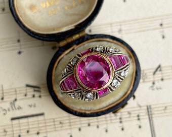Antique Edwardian Ruby and Diamond Ring - Burma No Heat Certified