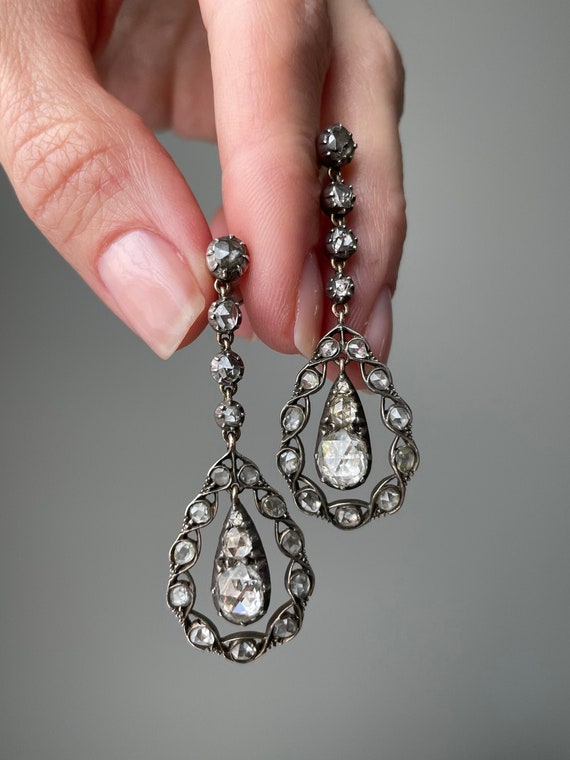 Diamond and Pearl Rose Gold Victorian Style Drop Earrings Fine Estate -  Coach Luxury