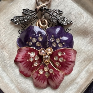 Antique Art Nouveau Enamel and Rose Cut Diamond Pansy Pendant