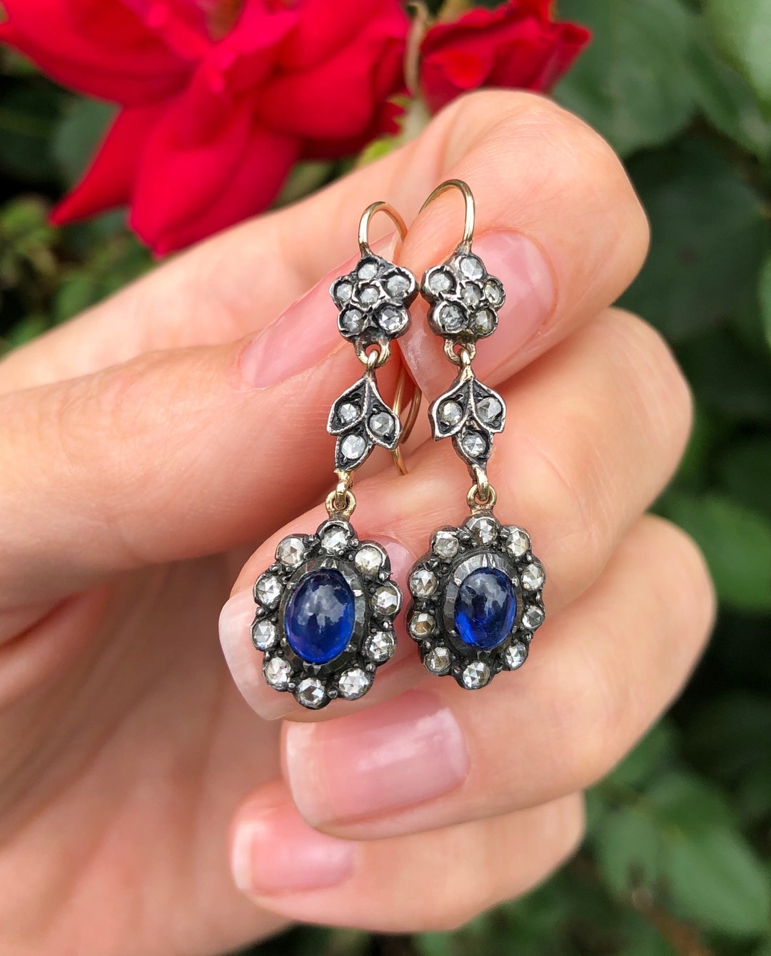 Sapphire and Diamond Drop Earrings Etsy