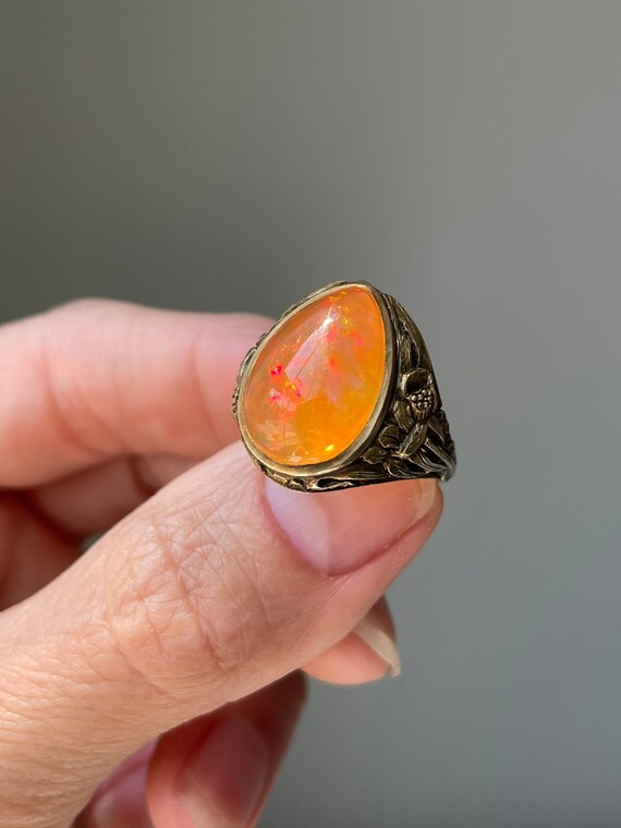 14k Art Nouveau Fire Opal Ring - image 3
