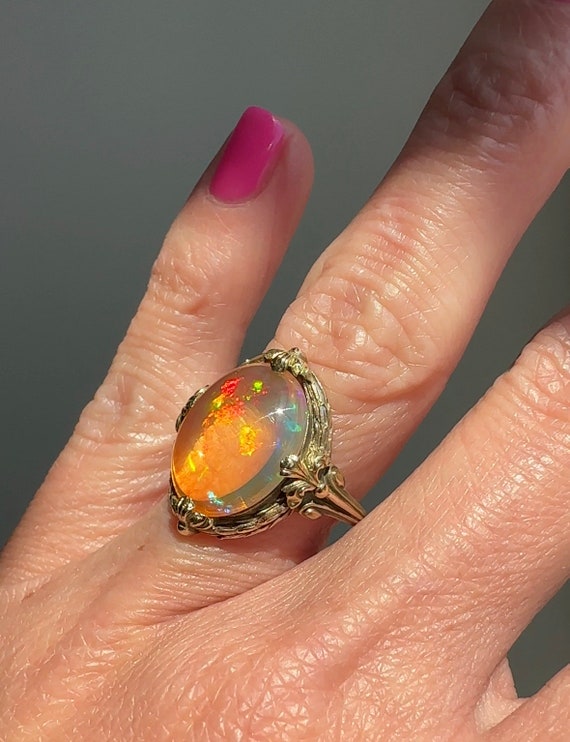 14K Art Nouveau Opal Ring with Fleur-de-lis - image 5