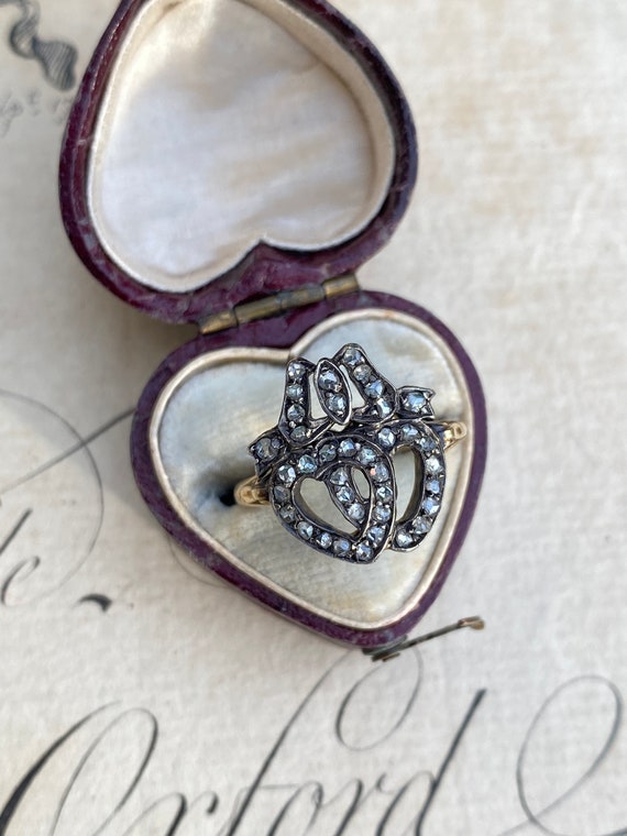 Antique Early Victorian Rose Cut Diamond Crowned Hear… Gem
