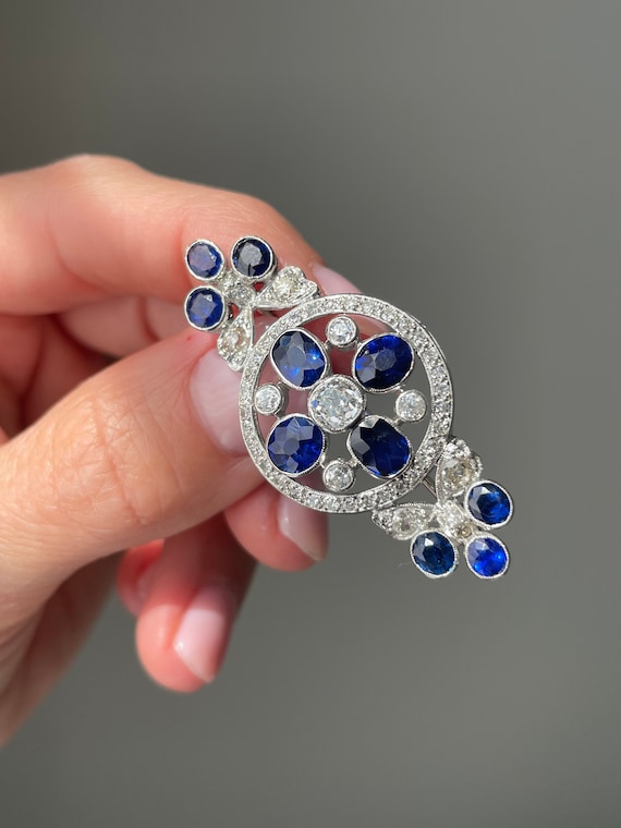 Art Deco Sapphire and Diamond Brooch - Burma No He