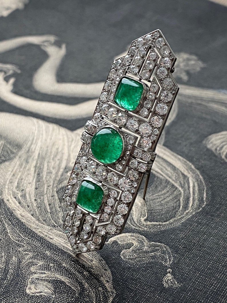 Art Deco Boucheron Platinum Emerald and Diamond Brooch - Etsy