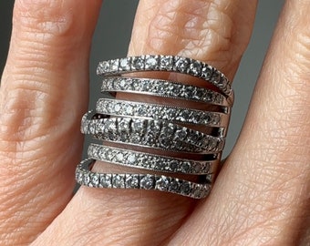 Contemporary 18K Wide Stacked Diamond Band Ring