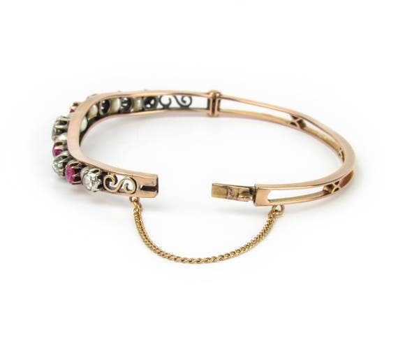 Antique Victorian Rose Cut Diamond, Ruby and Pear… - image 5