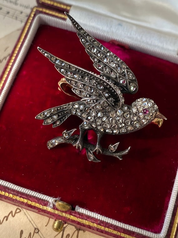 Antique French Rose Cut Diamond Bird Brooch